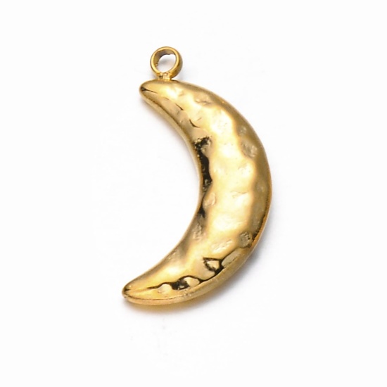 Изображение 1 ШТ вакуумное покрытие 304 Нержавеющая Сталь галактика Подвески Луна половина Позолоченный 19мм x 10мм