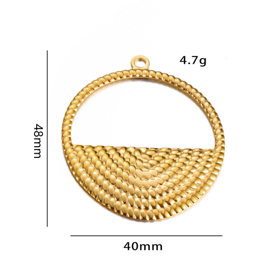 Picture of 1 Piece Eco-friendly PVD Vacuum Plating 304 Stainless Steel Pendants Gold Plated Round Hollow 48mm x 40mm
