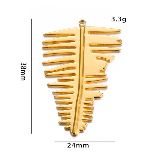 Immagine di 1 Pz Placcatura Sottovuoto 304 Acciaio Inossidabile Stile Pastorale Ciondoli Pendenti Foglia Oro Placcato 38mm x 24mm