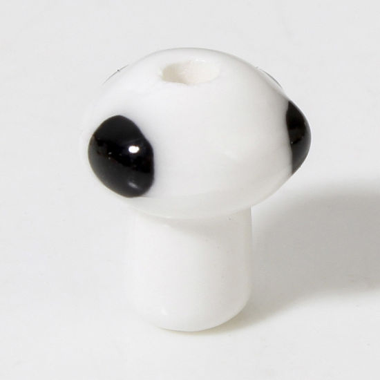 Picture of 10 PCs Ceramic Beads For DIY Charm Jewelry Making Mushroom White 3D About 12mm x 10mm, Hole: Approx 2mm