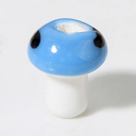 Image de 10 Pcs Perles pour DIY Fabrication de Bijoux en Céramique Champignon Bleu 3D 12mm x 10mm, Taille de Trou: 2mm