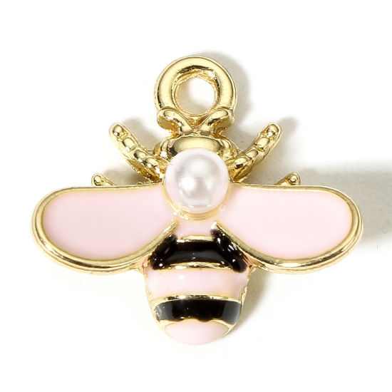 Image de 10 Pcs Breloques Insecte en Alliage de Zinc Doré Rose Clair Abeille Émail 17mm x 16mm
