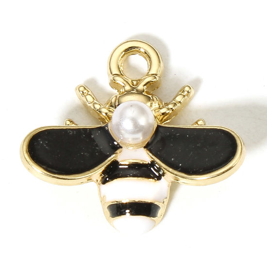 Image de 10 Pcs Breloques Insecte en Alliage de Zinc Doré Noir Abeille Émail 17mm x 16mm