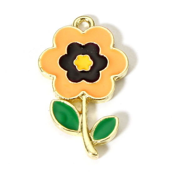 Image de 10 Pcs Breloques en Alliage de Zinc Doré Jaune Fleur Émail 23.5mm x 14mm