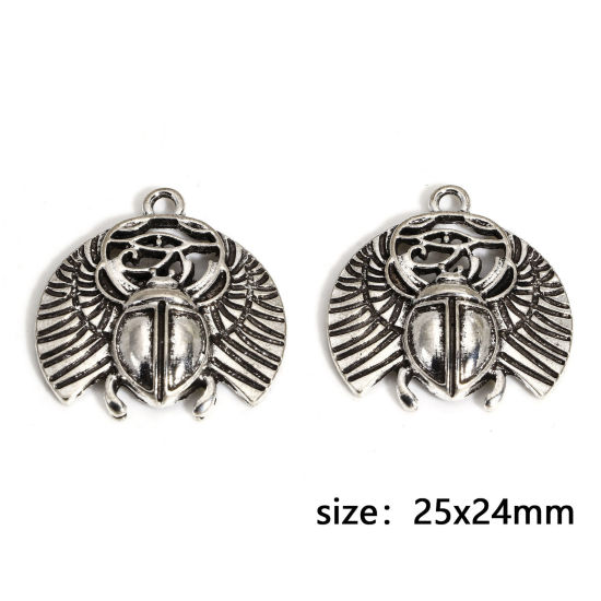 Picture of 10 PCs Zinc Based Alloy Religious Charms Antique Silver Color Scarab The Eye Of Horus Hollow 25mm x 24mm