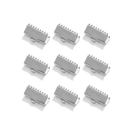 Picture of 10 PCs Eco-friendly 304 Stainless Steel Cord Ribbon Crimp End Rectangle Silver Tone 13mm x 8mm