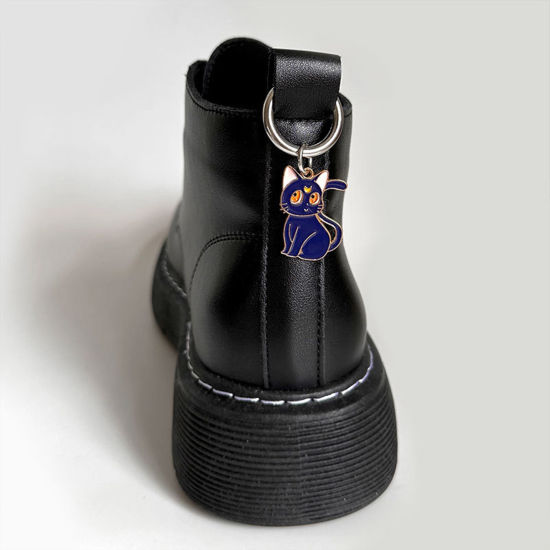 Изображение 1 ШТ Милый Пряжки для обуви для аксессуаров для украшения обуви своими руками Серебряный Тон Синий Кошка Кольца и Цепи для Ключей С Эмалью 5см