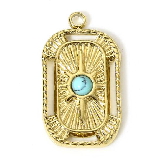 Immagine di 1 Pz 304 Acciaio Inossidabile & Pietra Galassia Charms Rettangolo Oro Placcato Blu Stella Filigrana 22mm x 12.5mm