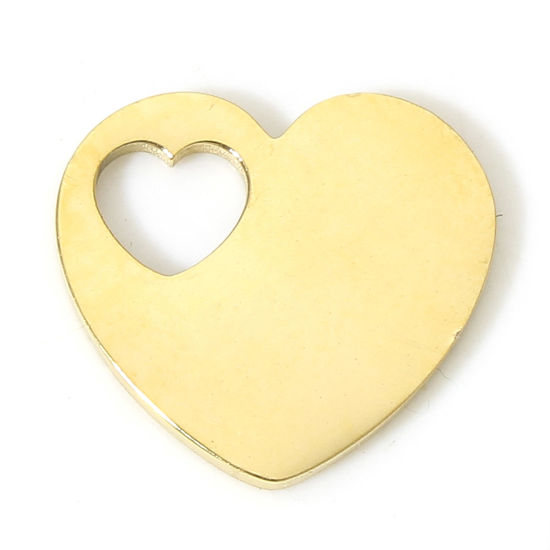 Immagine di 1 Pz Placcatura Sottovuoto 304 Acciaio Inossidabile San Valentino Ciondoli Cuore Oro Placcato Filigrana 12mm x 11mm