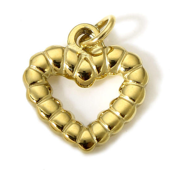 Immagine di 1 Pz Placcatura Sottovuoto 304 Acciaio Inossidabile San Valentino Ciondoli Cuore Oro Placcato Filigrana 14.5mm x 13.5mm