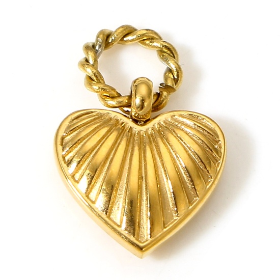 Immagine di 1 Pz Placcatura Sottovuoto 304 Acciaio Inossidabile San Valentino Ciondoli Cuore Oro Placcato Striscia 15mm x 10mm