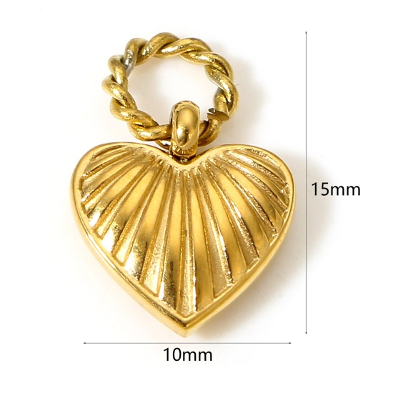 Immagine di 1 Pz Placcatura Sottovuoto 304 Acciaio Inossidabile San Valentino Ciondoli Cuore Oro Placcato Striscia 15mm x 10mm