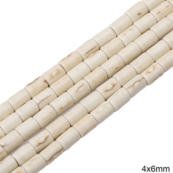 Picture of 1 Packet (Approx 60 PCs/Packet) Howlite ( Synthetic ) Beads For DIY Charm Jewelry Making Cylinder White About 4mm x 6mm