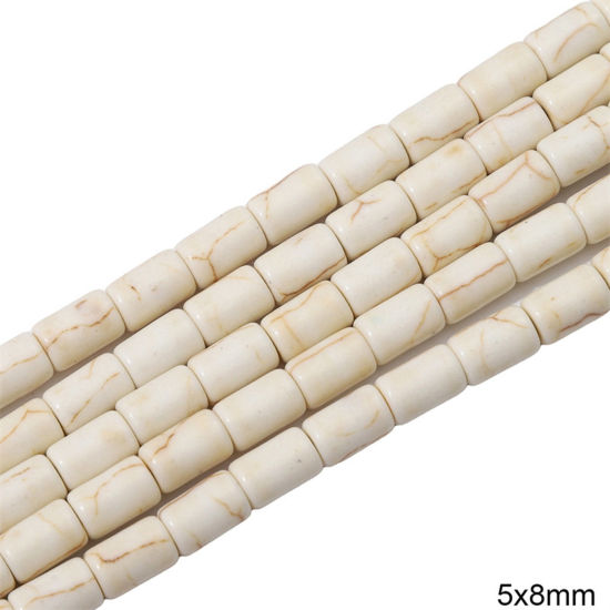 Picture of 1 Packet (Approx 45 PCs/Packet) Howlite ( Synthetic ) Beads For DIY Charm Jewelry Making Cylinder White About 5mm x 8mm