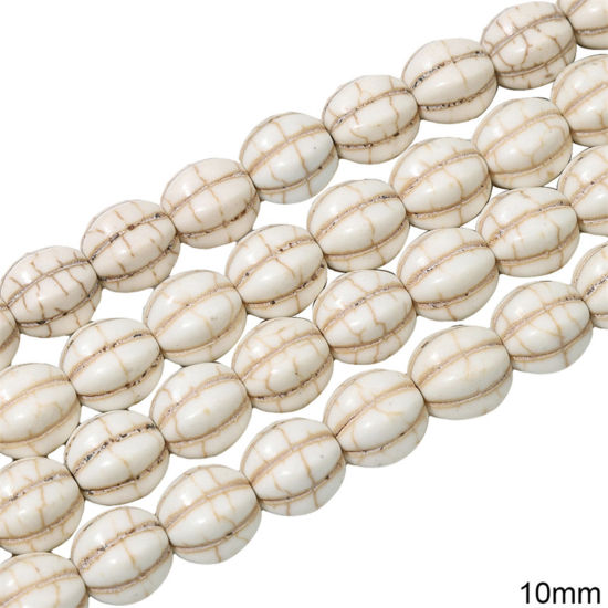 Picture of 1 Packet (Approx 40 PCs/Packet) Howlite ( Synthetic ) Beads For DIY Charm Jewelry Making Pumpkin White About 10mm Dia