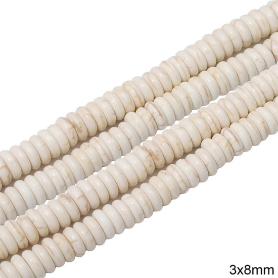 Picture of 1 Packet (Approx 125 PCs/Packet) Howlite ( Synthetic ) Beads For DIY Charm Jewelry Making Flat Round White About 3mm x 8mm