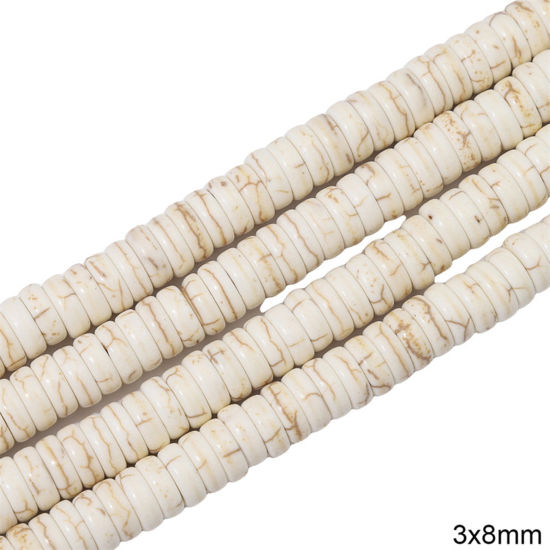 Picture of 1 Packet (Approx 125 PCs/Packet) Howlite ( Synthetic ) Beads For DIY Charm Jewelry Making Abacus White About 3mm x 8mm