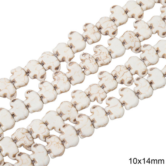 Picture of 1 Packet (Approx 37 PCs/Packet) Howlite ( Synthetic ) Beads For DIY Charm Jewelry Making Elephant Animal White About 10mm x 14mm