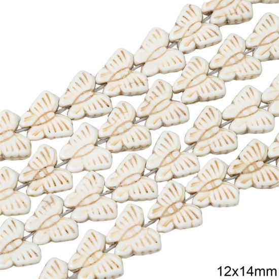 Picture of 1 Packet (Approx 36 PCs/Packet) Howlite ( Synthetic ) Beads For DIY Charm Jewelry Making Butterfly Animal White About 12mm x 14mm