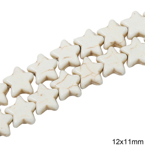 Picture of 1 Packet (Approx 36 PCs/Packet) Howlite ( Synthetic ) Beads For DIY Charm Jewelry Making Pentagram Star White About 12mm x 11mm