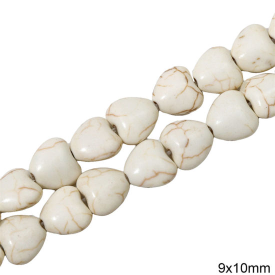 Picture of 1 Packet (Approx 42 PCs/Packet) Howlite ( Synthetic ) Beads For DIY Charm Jewelry Making Heart White About 9mm x 10mm