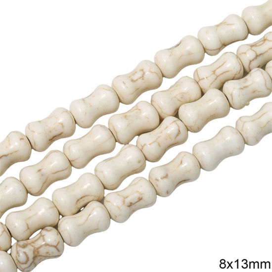 Picture of 1 Packet (Approx 28 PCs/Packet) Howlite ( Synthetic ) Beads For DIY Charm Jewelry Making Bone White About 8mm x 13mm