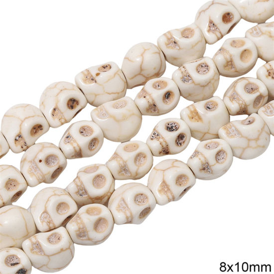 Picture of 1 Packet (Approx 37 PCs/Packet) Howlite ( Synthetic ) Beads For DIY Charm Jewelry Making Skull White About 8mm x 10mm