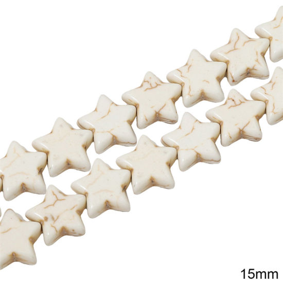 Picture of 1 Packet (Approx 33 PCs/Packet) Howlite ( Synthetic ) Beads For DIY Charm Jewelry Making Pentagram Star White About 15mm Dia