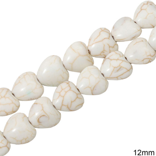 Picture of 1 Packet (Approx 34 PCs/Packet) Howlite ( Synthetic ) Beads For DIY Charm Jewelry Making Heart White About 12mm Dia