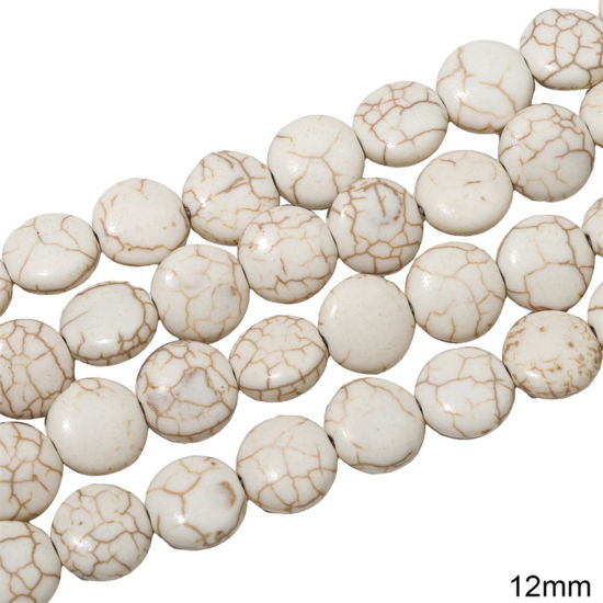 Picture of 1 Packet (Approx 33 PCs/Packet) Howlite ( Synthetic ) Beads For DIY Charm Jewelry Making Flat Round White About 12mm Dia