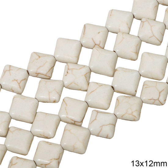 Picture of 1 Packet (Approx 34 PCs/Packet) Howlite ( Synthetic ) Beads For DIY Charm Jewelry Making Rhombus White About 13mm x 12mm