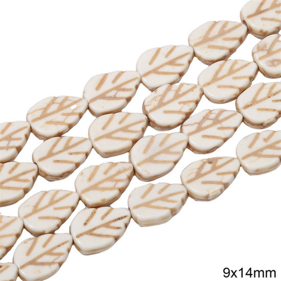Picture of 1 Packet (Approx 30 PCs/Packet) Howlite ( Synthetic ) Beads For DIY Charm Jewelry Making Leaf White About 9mm x 14mm