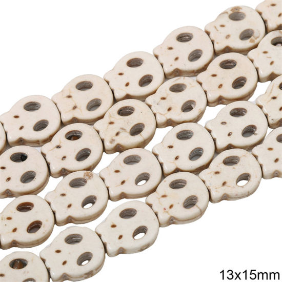 Picture of 1 Packet (Approx 27 PCs/Packet) Howlite ( Synthetic ) Beads For DIY Charm Jewelry Making Skull White About 13mm x 15mm
