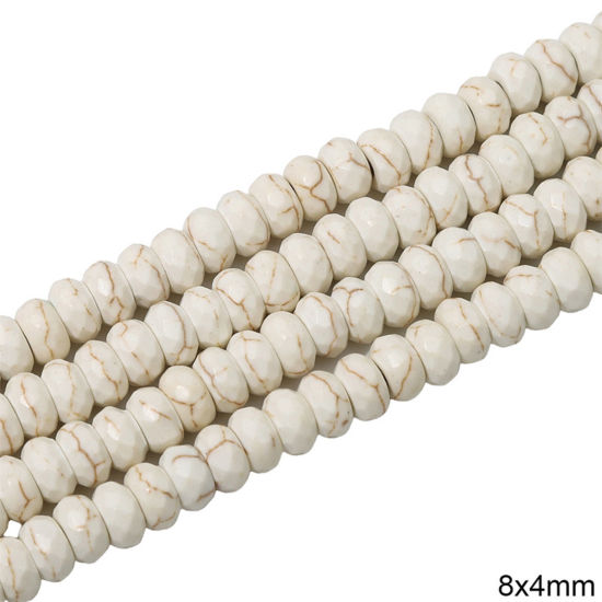 Picture of 1 Packet (Approx 80 PCs/Packet) Howlite ( Synthetic ) Beads For DIY Charm Jewelry Making Flat Round White About 8mm x 4mm