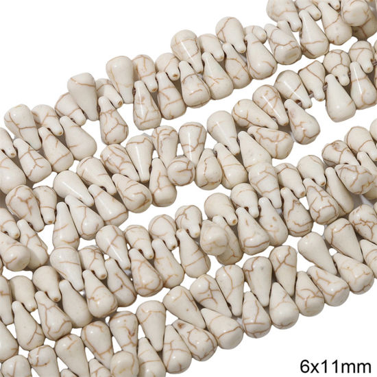 Picture of 1 Packet (Approx 140 PCs/Packet) Howlite ( Synthetic ) Beads For DIY Charm Jewelry Making Drop White About 6mm x 11mm