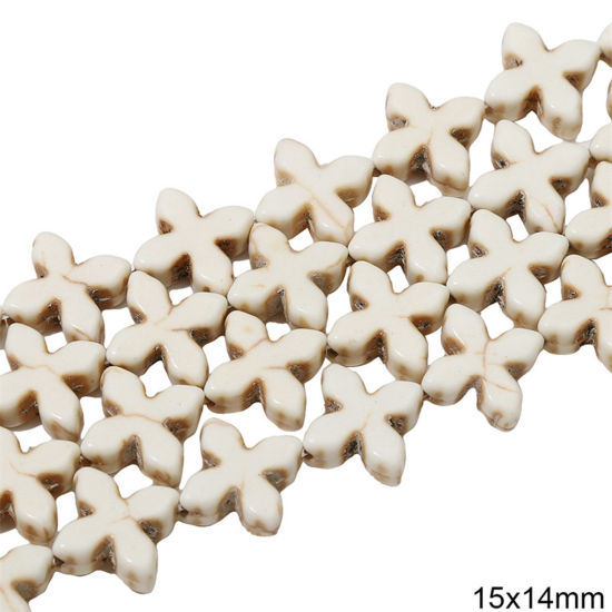 Picture of 1 Packet (Approx 26 PCs/Packet) Howlite ( Synthetic ) Beads For DIY Charm Jewelry Making Leaf Clover White About 15mm x 14mm
