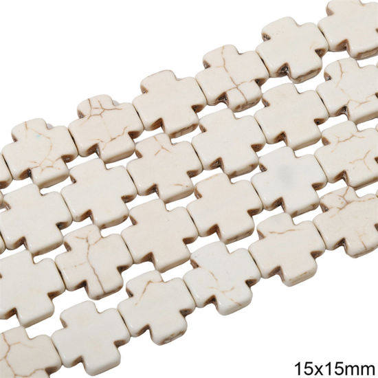 Picture of 1 Packet (Approx 26 PCs/Packet) Howlite ( Synthetic ) Beads For DIY Charm Jewelry Making Cross White About 15mm x 15mm