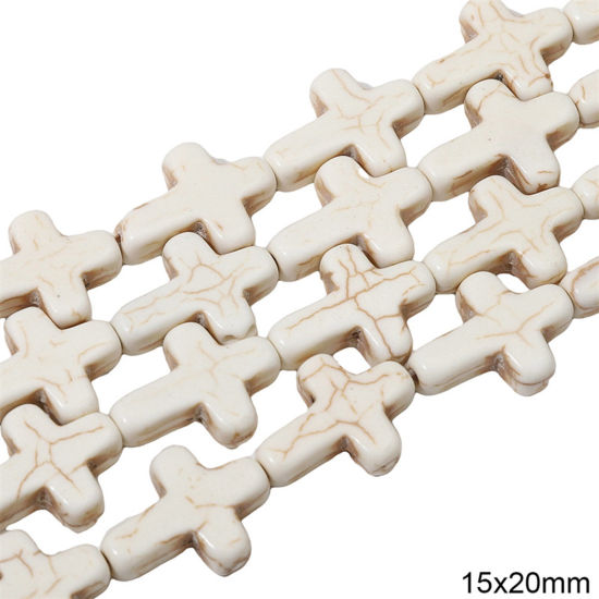 Picture of 1 Packet (Approx 19 PCs/Packet) Howlite ( Synthetic ) Beads For DIY Charm Jewelry Making Cross White About 15mm x 20mm