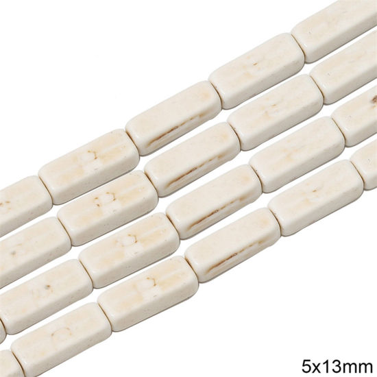 Picture of 1 Packet (Approx 30 PCs/Packet) Howlite ( Synthetic ) Beads For DIY Charm Jewelry Making Rectangle White About 5mm x 13mm