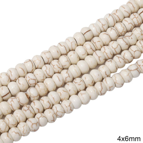 Picture of 1 Packet (Approx 90 PCs/Packet) Howlite ( Synthetic ) Beads For DIY Charm Jewelry Making Abacus White About 4mm x 6mm