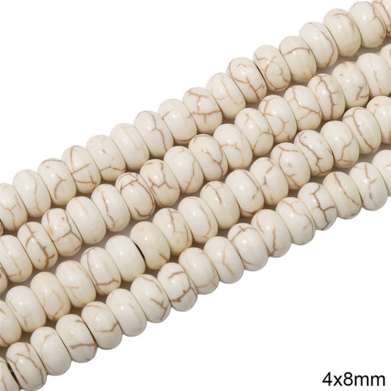Picture of 1 Packet (Approx 80 PCs/Packet) Howlite ( Synthetic ) Beads For DIY Charm Jewelry Making Abacus White About 4mm x 8mm