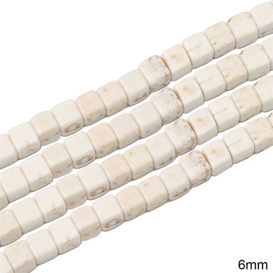 Picture of 1 Packet (Approx 63 PCs/Packet) Howlite ( Synthetic ) Beads For DIY Charm Jewelry Making Square White About 6mm Dia