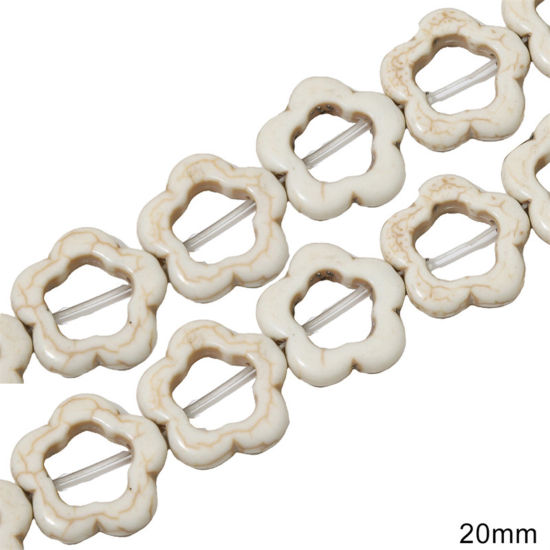Picture of 1 Packet (Approx 22 PCs/Packet) Howlite ( Synthetic ) Beads For DIY Charm Jewelry Making Flower White About 20mm Dia