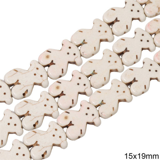 Picture of 1 Packet (Approx 19 PCs/Packet) Howlite ( Synthetic ) Beads For DIY Charm Jewelry Making Bear Animal White About 15mm x 19mm