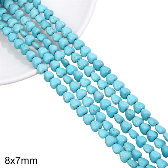 Picture of 1 Packet (Approx 50 PCs/Packet) Turquoise ( Synthetic ) Beads For DIY Charm Jewelry Making Heart Green About 8mm x 7mm, Hole: Approx 1mm