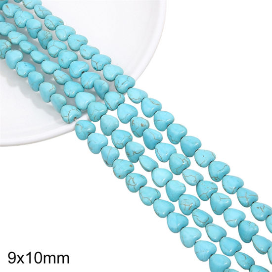 Picture of 1 Packet (Approx 43 PCs/Packet) Turquoise ( Synthetic ) Beads For DIY Charm Jewelry Making Heart Green About 9mm x 10mm, Hole: Approx 1mm