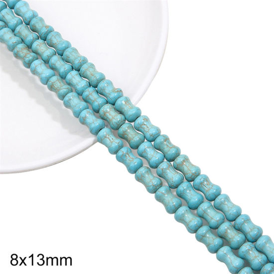 Picture of 1 Packet (Approx 30 PCs/Packet) Turquoise ( Synthetic ) Beads For DIY Charm Jewelry Making Bone Green About 8mm x 13mm, Hole: Approx 1mm