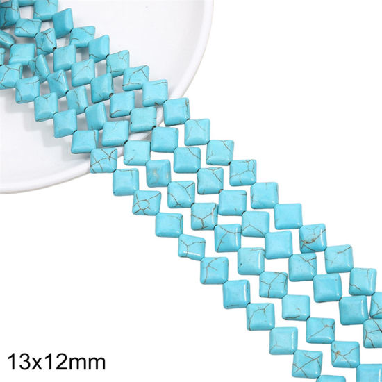 Picture of 1 Packet (Approx 33 PCs/Packet) Turquoise ( Synthetic ) Beads For DIY Charm Jewelry Making Rhombus Green About 13mm x 12mm, Hole: Approx 1mm