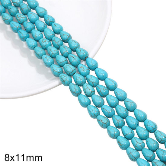 Picture of 1 Packet (Approx 34 PCs/Packet) Turquoise ( Synthetic ) Beads For DIY Charm Jewelry Making Drop Green About 8mm x 11mm, Hole: Approx 1mm