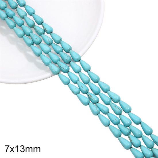 Picture of 1 Packet (Approx 30 PCs/Packet) Turquoise ( Synthetic ) Beads For DIY Charm Jewelry Making Drop Green About 7mm x 13mm, Hole: Approx 1mm